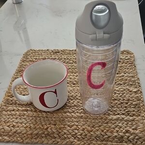 $4.99 SHIPPING TERVIS AND HOLIDAY COTTAGE COFFEE CUP.  BOTH WITH THE  INITIAL C.